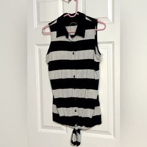 Inc Black and Silver Striped Sleeveless Top - M
